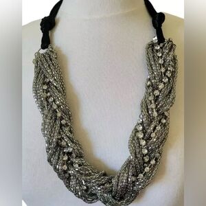 Chico's Braided Gun Metal Snake Scale & Mesh Rhinestone Chunky Collar 28"-31"